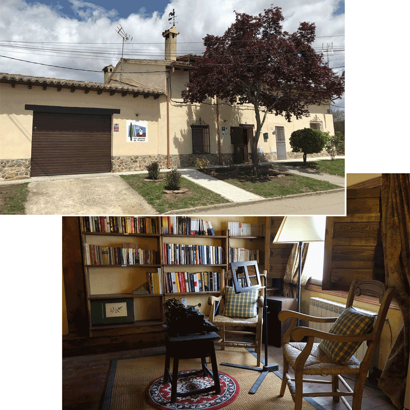 Facade of the rural house and reading corner in the living room